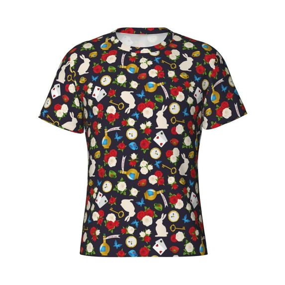 Rocae Rose Rabbit for Men's Moisture-Wicking Crew Tee - T-Shirt for Sports, Outdoor Activities, and Casual WearSmall