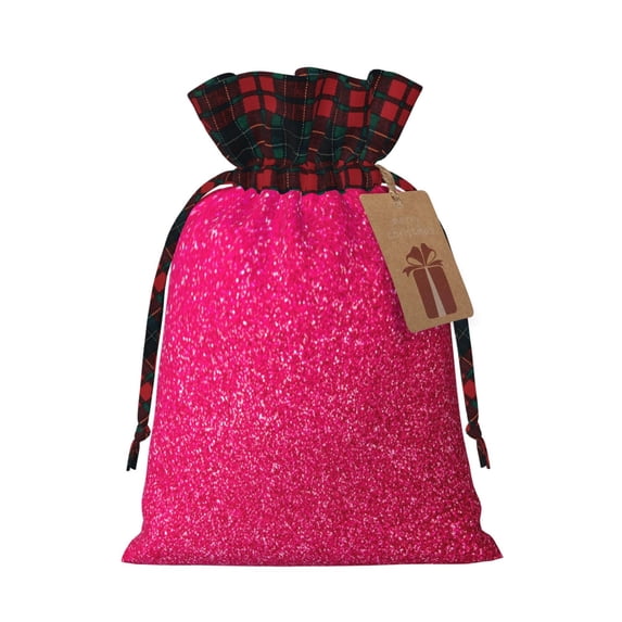 Rocae Rose Red Glitter Print Christmas Drawstring Linen Gift Bag with Drawstrings Treat Bag Goody Present Bags for Christmas Party Favor
