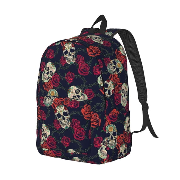 Rocae Roses Skulls for Durable Canvas Backpack Leisure Large Bag Travel Rucksack Multi-function Backpack Small