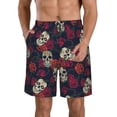 thumbnail image 1 of Rocae Roses Skulls for Men's Beach Shorts Casual Elastic Waist Drawstring Summer Beach Shorts,S-3XL-Large, 1 of 6