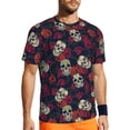 thumbnail image 1 of Rocae Roses Skulls for Men's Mesh Quick-Dry Short Sleeve Workout T-Shirt,Mens Crew Neck Tee Lightweight Soft Classic T Shirts X-Small, 1 of 9