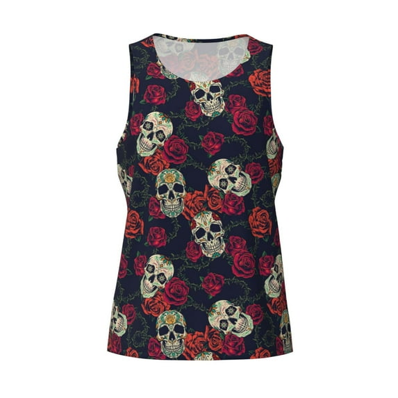 Rocae Roses Skulls for Men's Workout Tank Top Men's Running Tank Top Dry Fit Athletic Workout Tank TopsX-Large