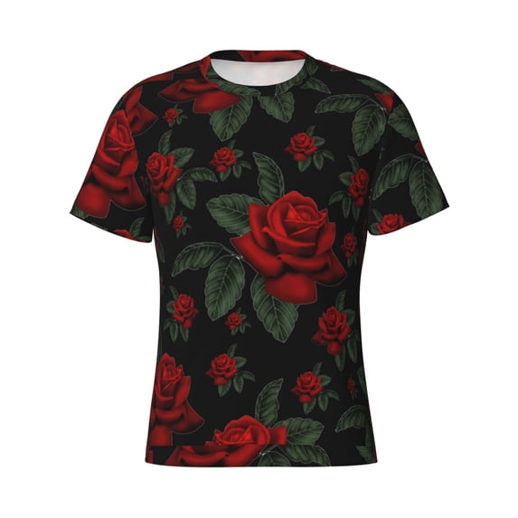 Rocae Roses for Men's Moisture-Wicking Crew Tee - T-Shirt for Sports, Outdoor Activities, and Casual WearSmall