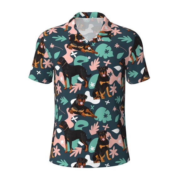 Rocae Rottweiler for Men's Short Sleeve Polo Shirt, Quick Drying Performance Moisture Wicking Sports Men's Golf Shirt