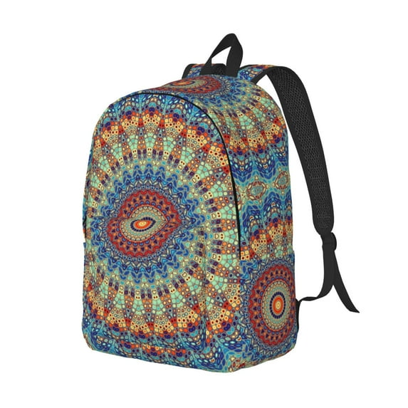 Rocae Round Mandala for Durable Canvas Backpack Leisure Large Bag Travel Rucksack Multi-function Backpack Small