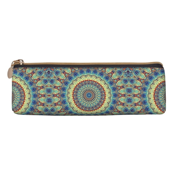Rocae Round Mandala1 for Leather Pencil Case - Zippered Pen Case Stationery Bag Zipper Pouch Pencil Holder For Men Women Businessmen And Artists