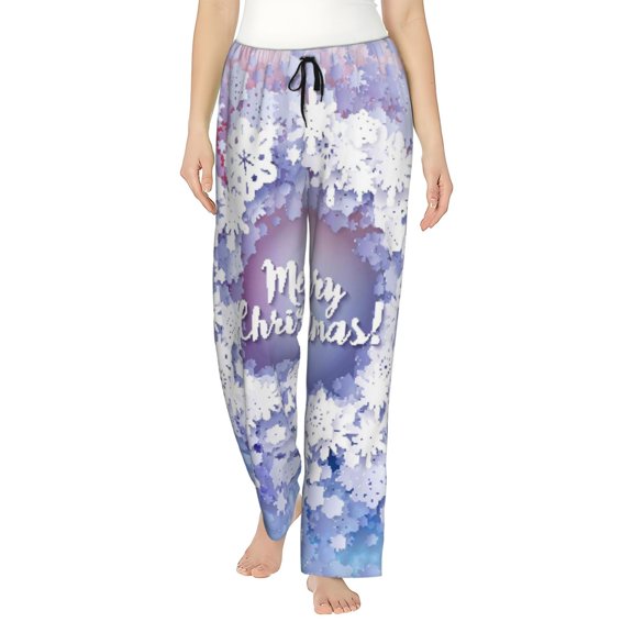 Rocae Round Snow Merry Christmas for Women's Pajama Pants Pj Pants Lounge Pants-Medium