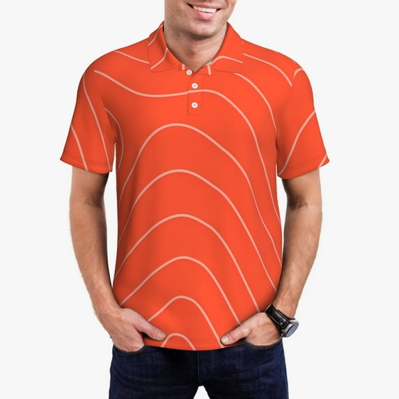 Rocae Salmon Fish Meat for Men's Short Sleeve Polo Shirt, Quick Drying Performance Moisture Wicking Sports Men's Golf Shirt-XX-Large
