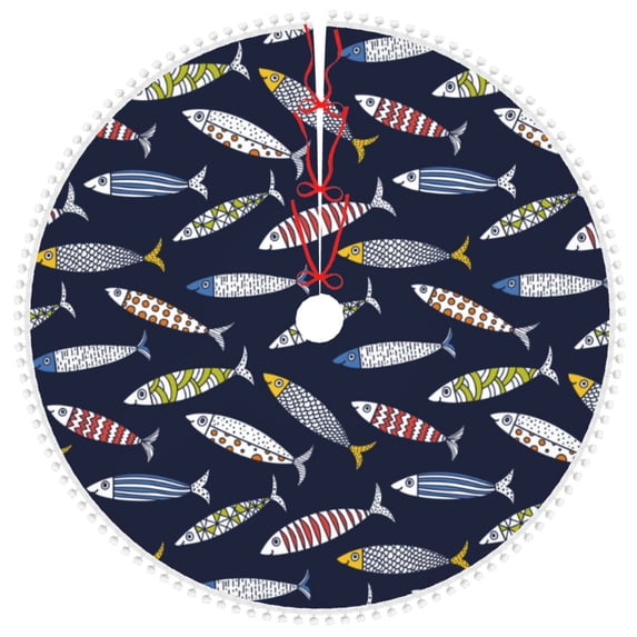 Rocae Sardine for Christmas Tree Skirt with Pom Pom Trim for Holiday Party for Holiday Home Decor Indoor Outdoor-36"