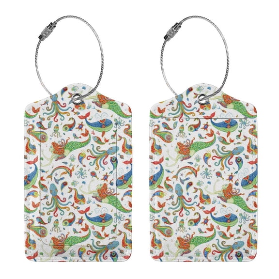 Rocae Sea Animals 1 for Leather Luggage Baggage Tags ID Label Privacy Cover ID Label with Stainless Steel Loop and Address Card