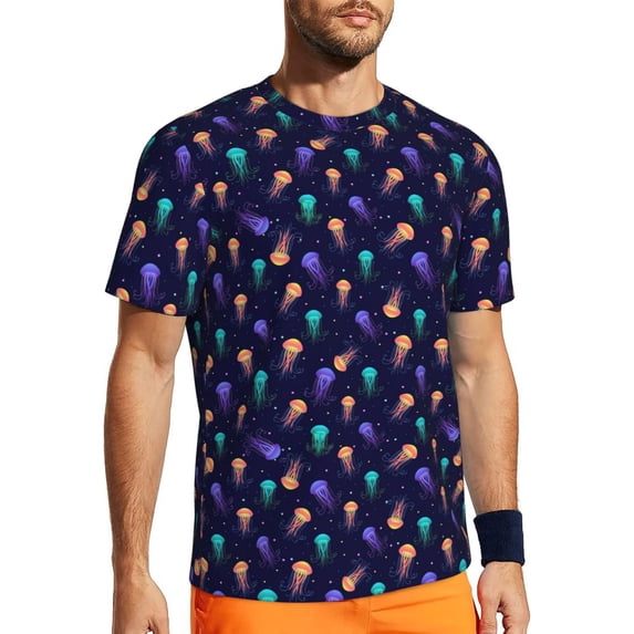 Rocae Sea Jellyfish for Men's Mesh Quick-Dry Short Sleeve Workout T-Shirt,Mens Crew Neck Tee Lightweight Soft Classic T Shirts Medium