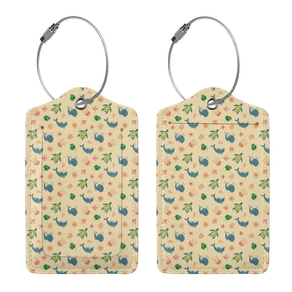 Rocae Sea Turtle And Whale for Leather Luggage Baggage Tags ID Label Privacy Cover ID Label with Stainless Steel Loop and Address Card