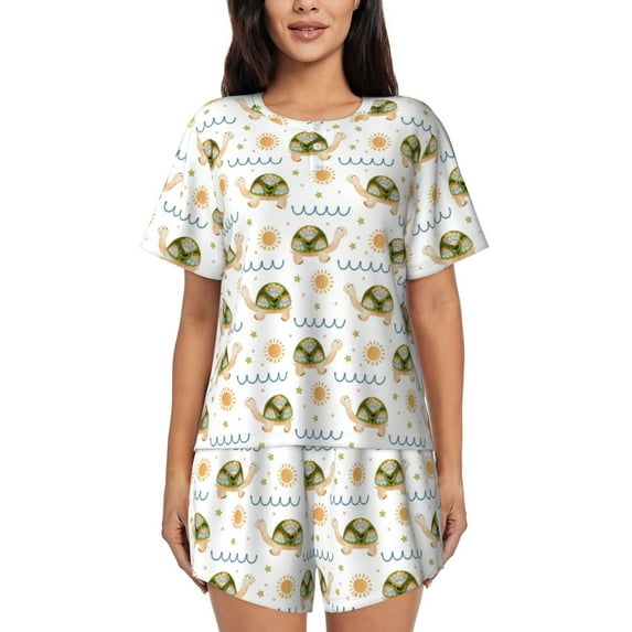 Rocae Sea Turtle Basking in the Sun for Two Piece Sleepwear Pajamas Sets for Women Soft Short-Sleeved Pjs with Lounge Shorts XX-Large