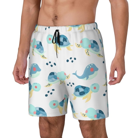 Rocae Sea Turtle for Men's Swim Trunks Quick Dry With Two Side Pockets and One Lined Patch Pocket
