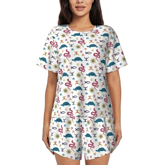 Rocae Sea Turtle for Two Piece Sleepwear Pajamas Sets for Women Soft Short-Sleeved Pjs with Lounge Shorts