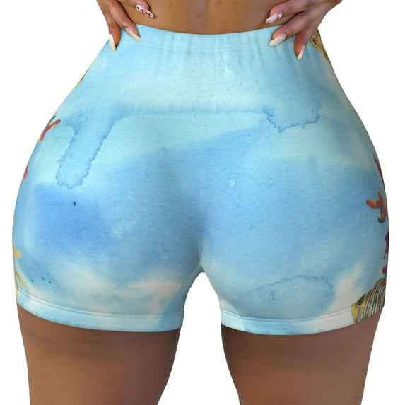 Rocae Sea and Fish for Women's Quick-Dry Running Shorts,Ladies Active Athletic Apparel Yoga Workout Gym Running Volleyball Spandex Shorts Small
