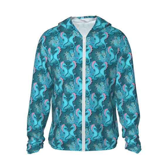 Rocae Seahorse Print Breathable Sun Protection Hoodie Quick-Dry Lightweight Long Sleeve Hoodie Unisex Running Sports Shirt X-Large