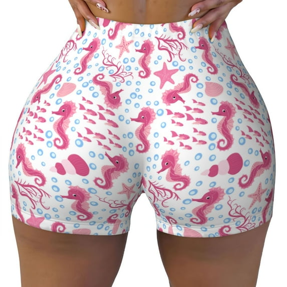 Rocae Seahorse and Starfish for Women's Quick-Dry Running Shorts,Ladies Active Athletic Apparel Yoga Workout Gym Running Volleyball Spandex Shorts Medium