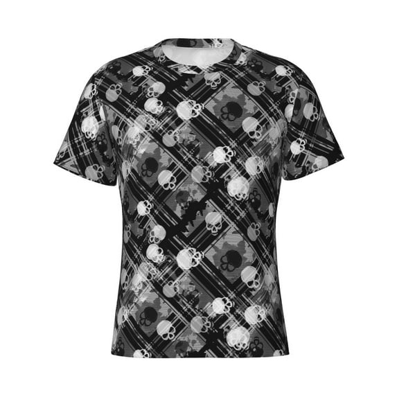Rocae Seamless Pattern With Skulls for Men's Moisture-Wicking Crew Tee - T-Shirt for Sports, Outdoor Activities, and Casual WearLarge