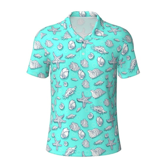 Rocae Seashell And Starfish for Men's Short Sleeve Polo Shirt, Quick Drying Performance Moisture Wicking Sports Men's Golf Shirt Large