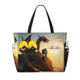 thumbnail image 1 of Rocae Seaside Sunset Cool Dragon for Large Women's Waterproof Beach Bag Tote with 7 Pockets Pool Bag for Travel Gym Vacation, 1 of 1