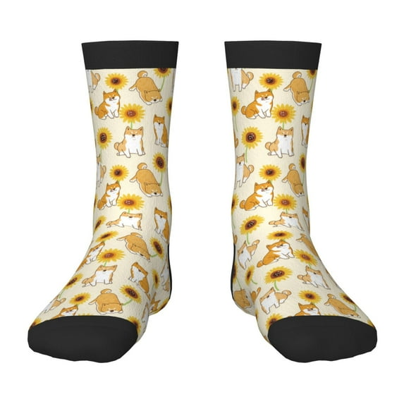 Rocae Shiba Inu Sunflower for Girls Boys Crew Socks,Children's Socks, Kids Socks, Toddler Socks: Daily Wear with Kids School Uniform