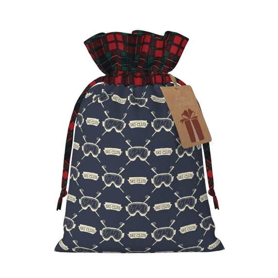 Rocae Ski Goggles Vintage Print Print Christmas Drawstring Linen Gift Bag with Drawstrings Treat Bag Goody Present Bags for Christmas Party Favor