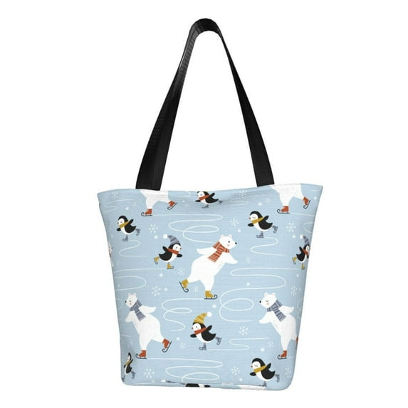 Rocae Skiing penguin Bear for Shoulder Bags for Women Tote Bag for Women with Zipper Closure