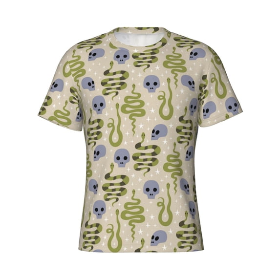 Rocae Skull Snake for Men's Moisture-Wicking Crew Tee - T-Shirt for Sports, Outdoor Activities, and Casual WearXX-Large