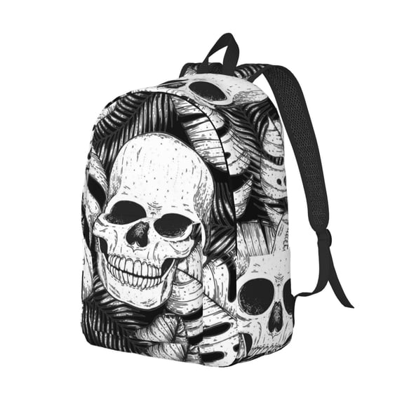 Rocae Skull and palm leaves for Durable Canvas Backpack Leisure Large Bag Travel Rucksack Multi-function Backpack Small