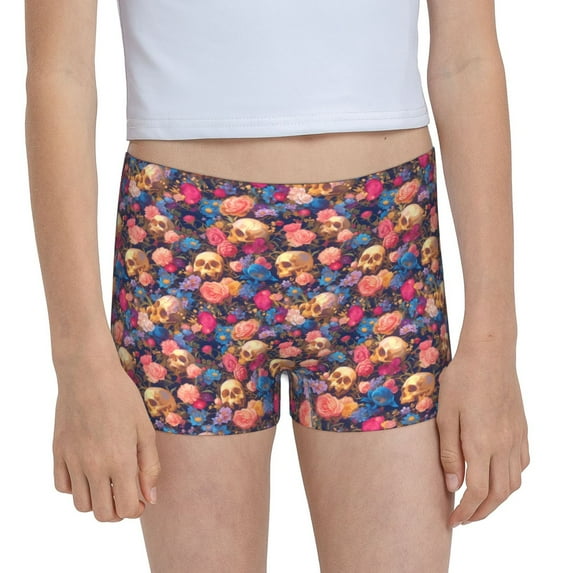 Rocae Skull colorful daisy for Girls' Cotton Boxer Briefs, Soft Mid-rise Panties-X-Large