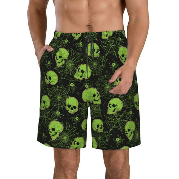 Rocae Skulls And Cobwebs for Men's Beach Shorts Casual Elastic Waist Drawstring Summer Beach Shorts,S-3XL-XX-Large