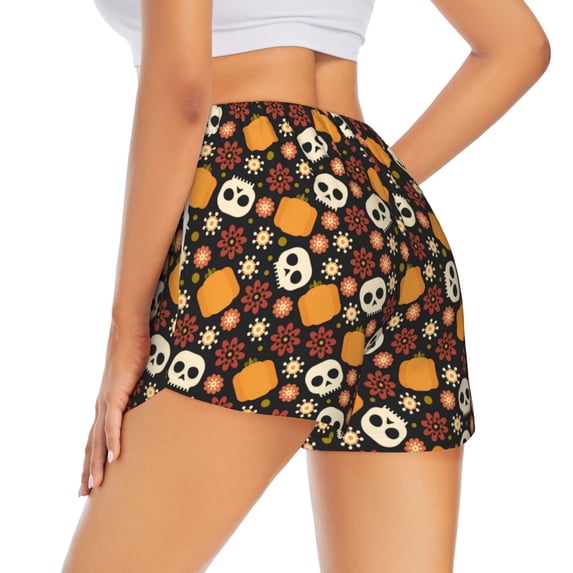 Rocae Skulls for Women's Athletic Shorts Quick Dry Workout Hiking Shorts With Pockets for Running, Yoga, Gym, Sports X-Large