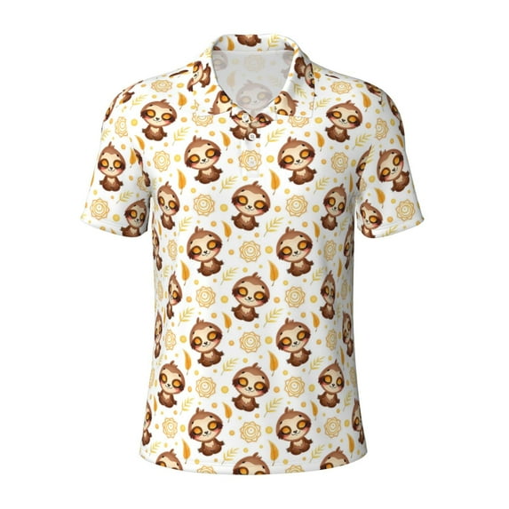 Rocae Sloth Yoga for Men's Short Sleeve Polo Shirt, Quick Drying Performance Moisture Wicking Sports Men's Golf Shirt XX-Large
