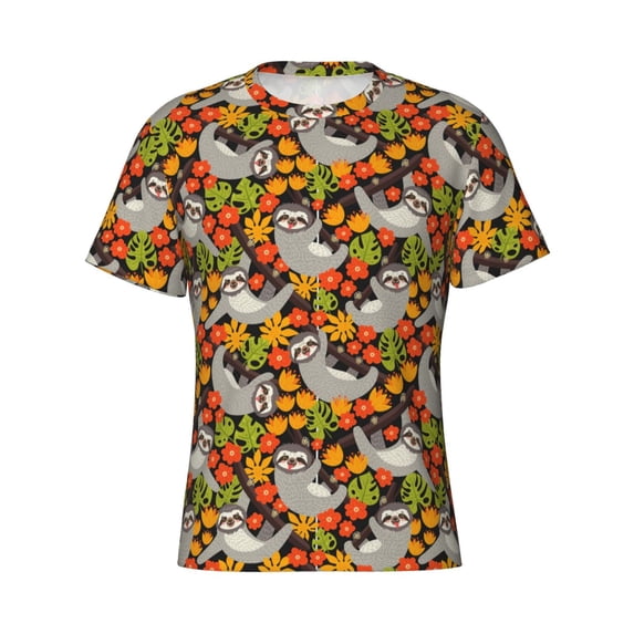 Rocae Sloth on the Branch for Men's Moisture-Wicking Crew Tee - T-Shirt for Sports, Outdoor Activities, and Casual Wear
