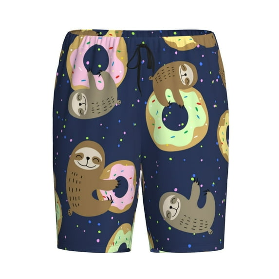 Rocae Sloth with Donuts for Men's Soft Sleep Pajama Shorts, Waistband and Pockets