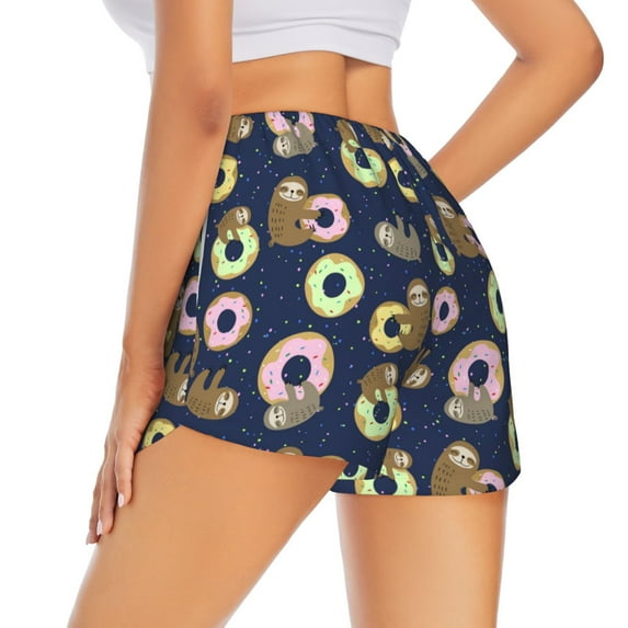 Rocae Sloth with Donuts for Women's Athletic Shorts Quick Dry Workout Hiking Shorts With Pockets for Running, Yoga, Gym, Sports XX-Large
