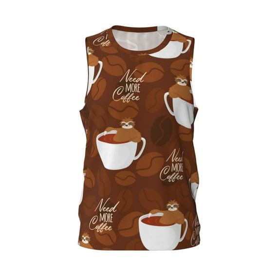 Rocae Sloths Need More Coffee for Men's Basketball Jersey Lightweight and Breathable Athletic Tank Top,Quick-Drying Sports Jersey Small