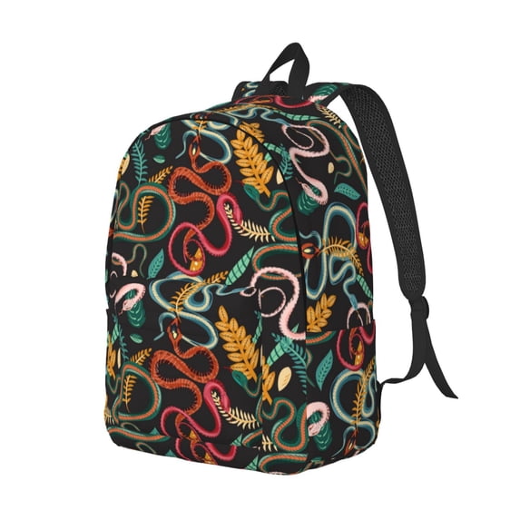 Rocae Snake And Flower for Durable Canvas Backpack Leisure Large Bag Travel Rucksack Multi-function Backpack