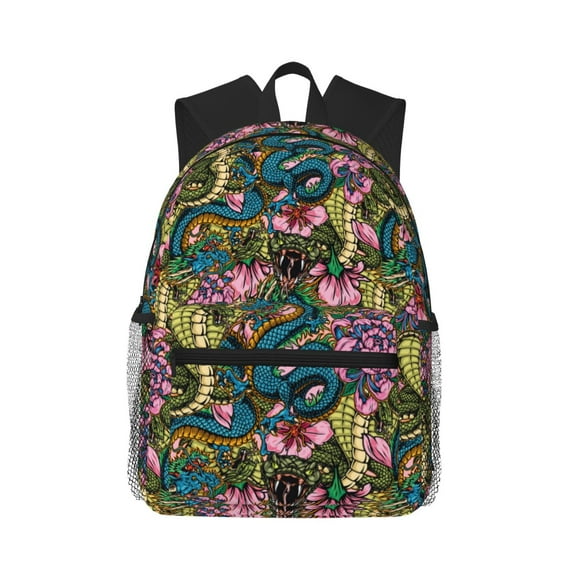 Rocae Snake And Flower for Lightweight Casual Backpack Travel Hiking Backpack Carry On Laptop Backpack