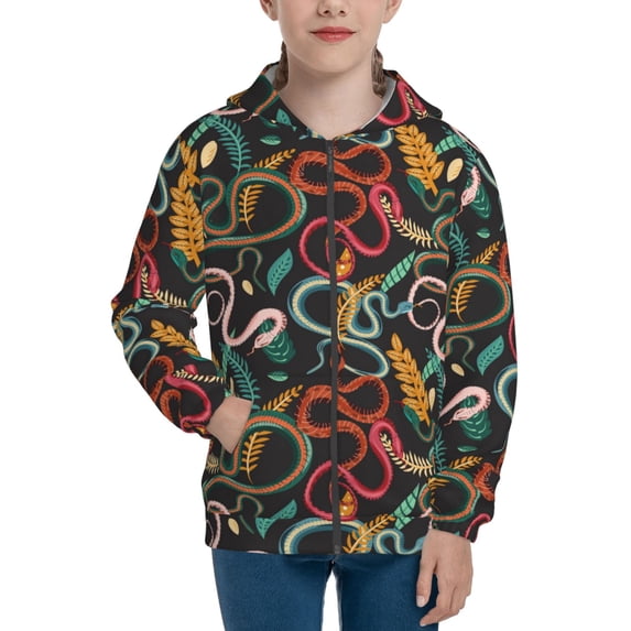 Rocae Snake And Flower for Zip Up Hoodies for Teen Sweatshirt with Hood-Medium