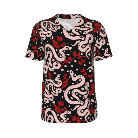 Rocae Snake And Rose for Breathable Men's Baseball T-Shirt Fashionable Casual Baseball Jersey, Moisture-wicking Sportswear Large
