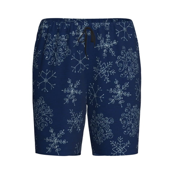 Rocae Snowflake Dark Blue for Men's Soft Sleep Pajama Shorts, Waistband and Pockets