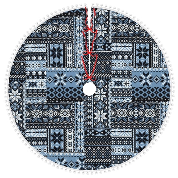 Rocae Snowflake Vintage Pattern for Christmas Tree Skirt with Pom Pom Trim for Holiday Party for Holiday Home Decor Indoor Outdoor-36"