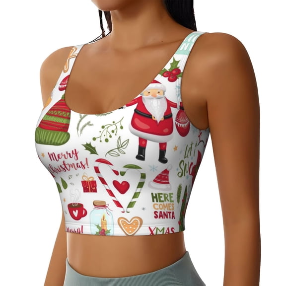 Rocae Snowflakes Santa Claus for Sports Bra for Women Sports Vest with Performance Stretch and Quick Dry FabricSmall