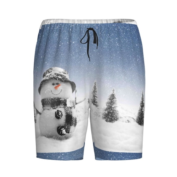 Rocae Snowman And Christmas Tree for Men's Soft Sleep Pajama Shorts, Waistband and Pockets