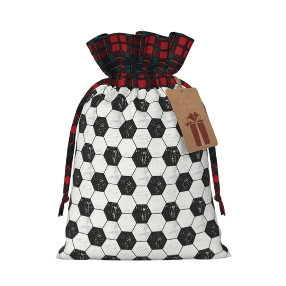 Rocae Soccer Print Christmas Drawstring Linen Gift Bag with Drawstrings Treat Bag Goody Present Bags for Christmas Party Favor