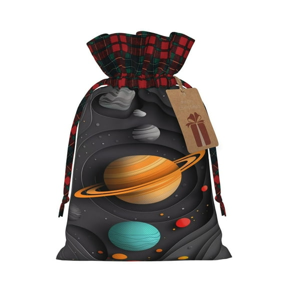 Rocae Solar System Paper Art Print Christmas Drawstring Linen Gift Bag with Drawstrings Treat Bag Goody Present Bags for Christmas Party Favor