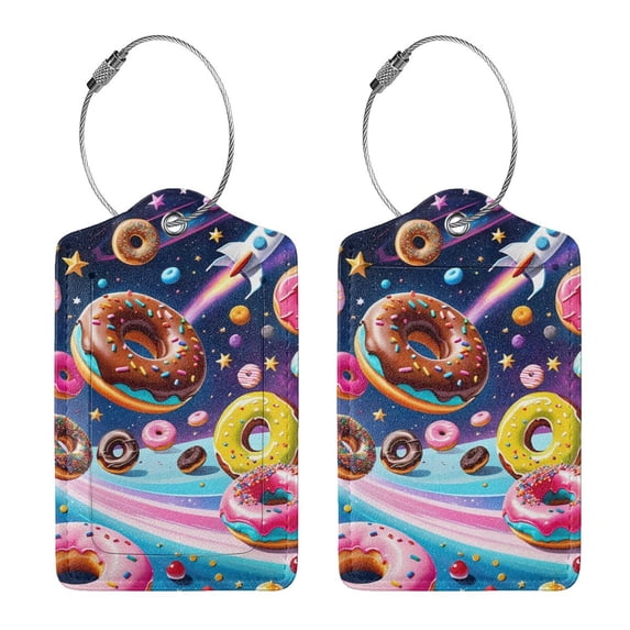 Rocae Space Colorful Donut for Leather Luggage Baggage Tags ID Label Privacy Cover ID Label with Stainless Steel Loop and Address Card
