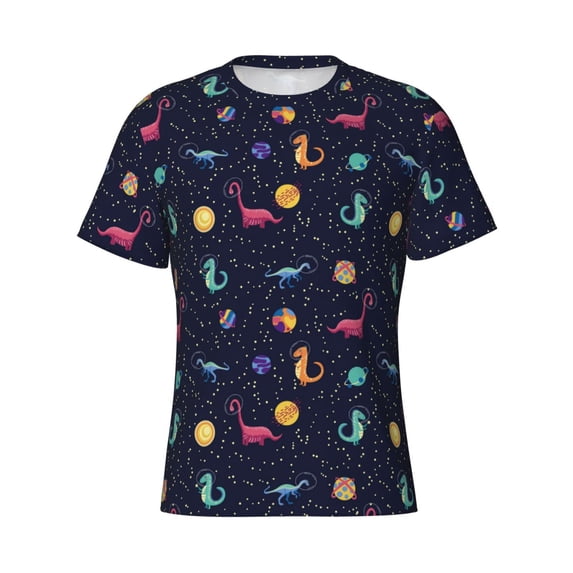 Rocae Space Dinosaur for Men's Moisture-Wicking Crew Tee - T-Shirt for Sports, Outdoor Activities, and Casual Wear